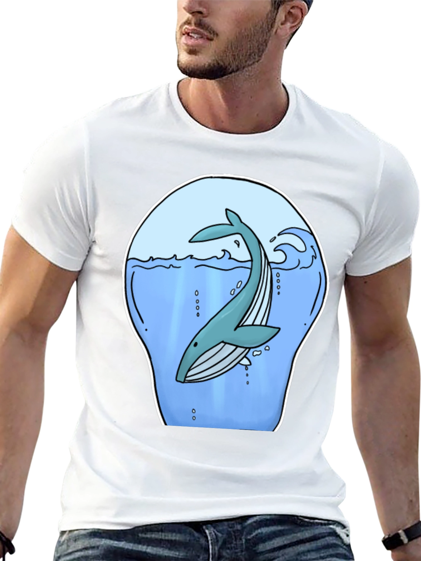 Whale Graphic Print Black T-Shirt