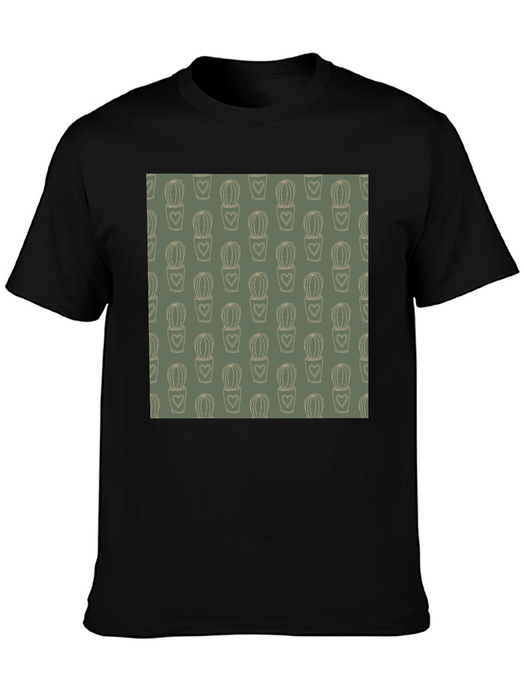 Trendy Cactus Heart Tee - Black Cotton Comfort