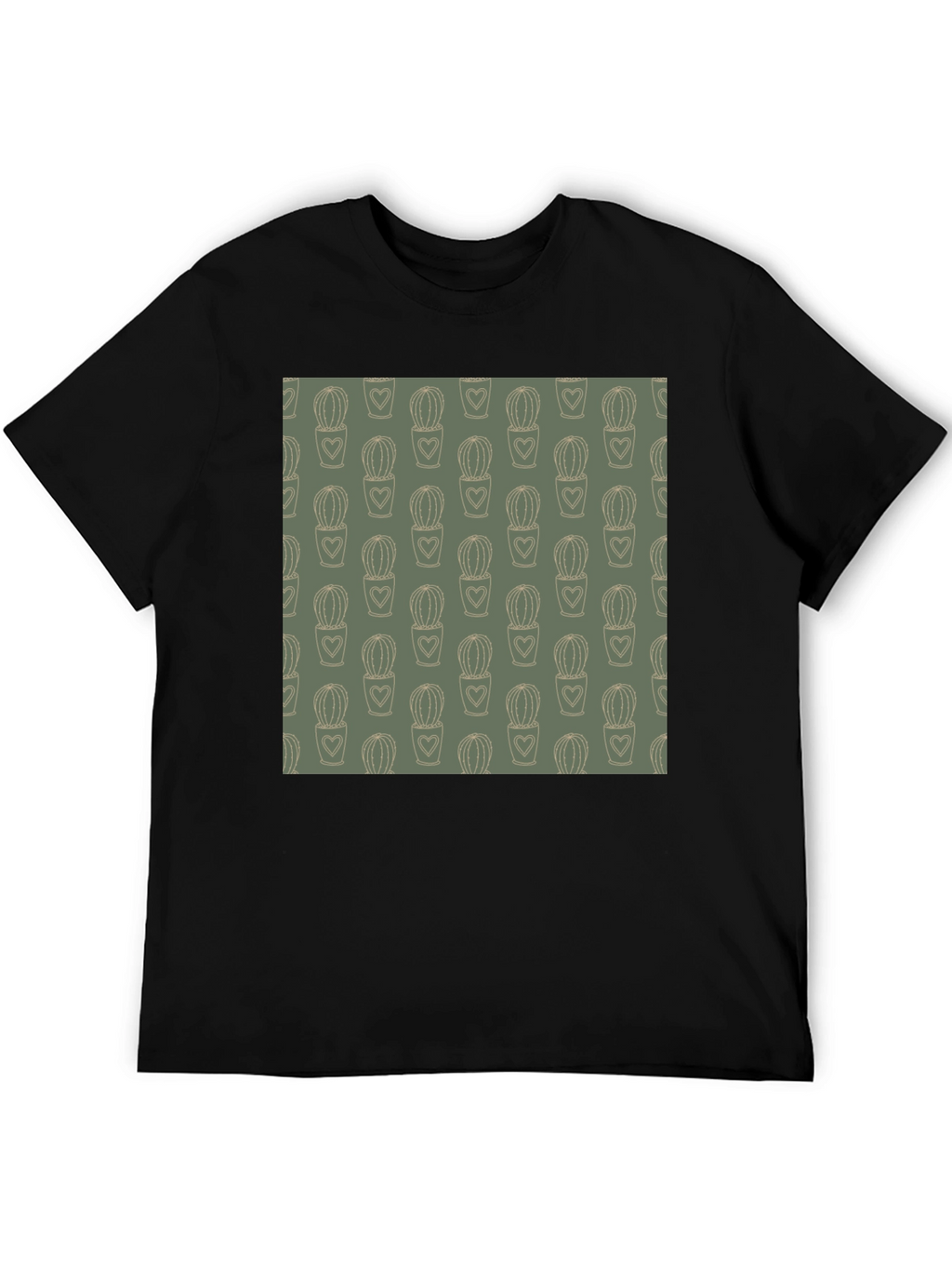 Trendy Cactus Heart Tee - Black Cotton Comfort