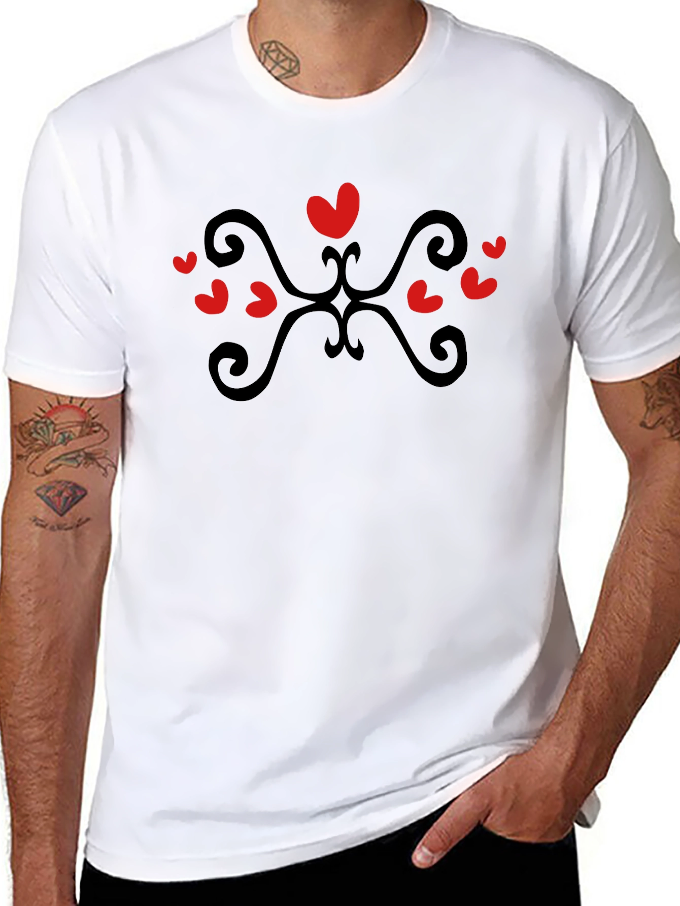 Heart Scroll Black Tee - Stylish Casual Wear