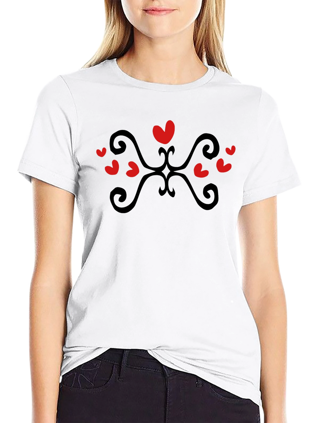Heart Scroll Black Tee - Stylish Casual Wear