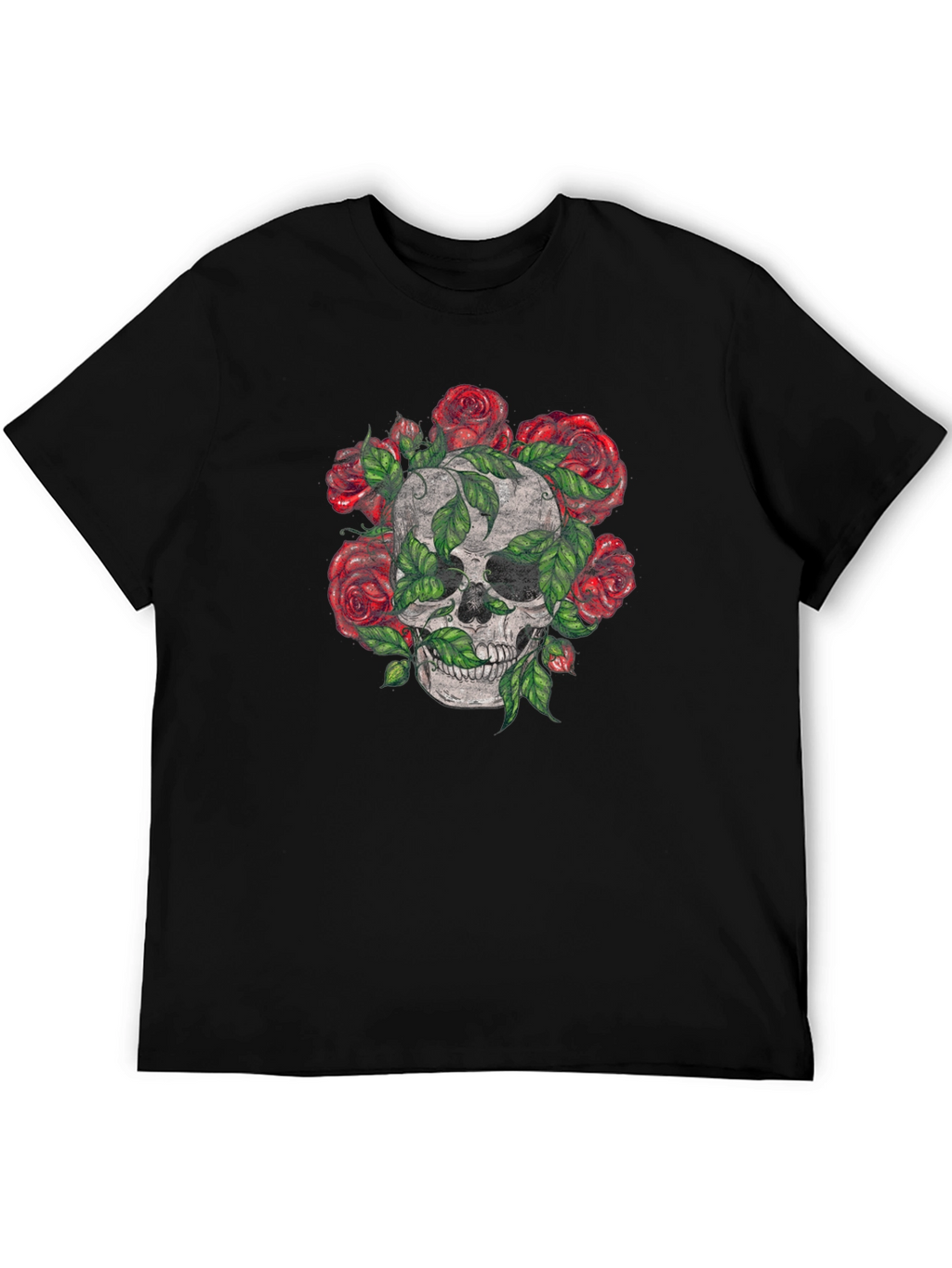 Skull & Roses Graphic Tee - Mens Black T-Shirt