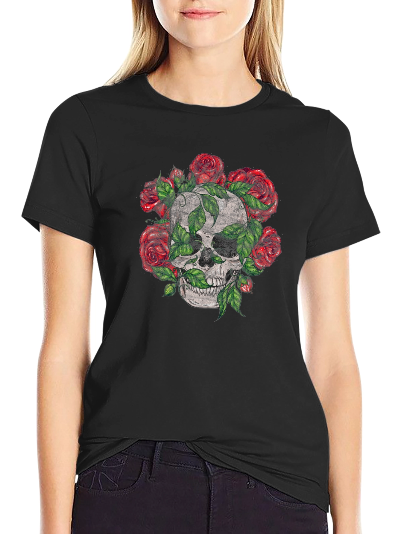 Skull & Roses Graphic Tee - Mens Black T-Shirt