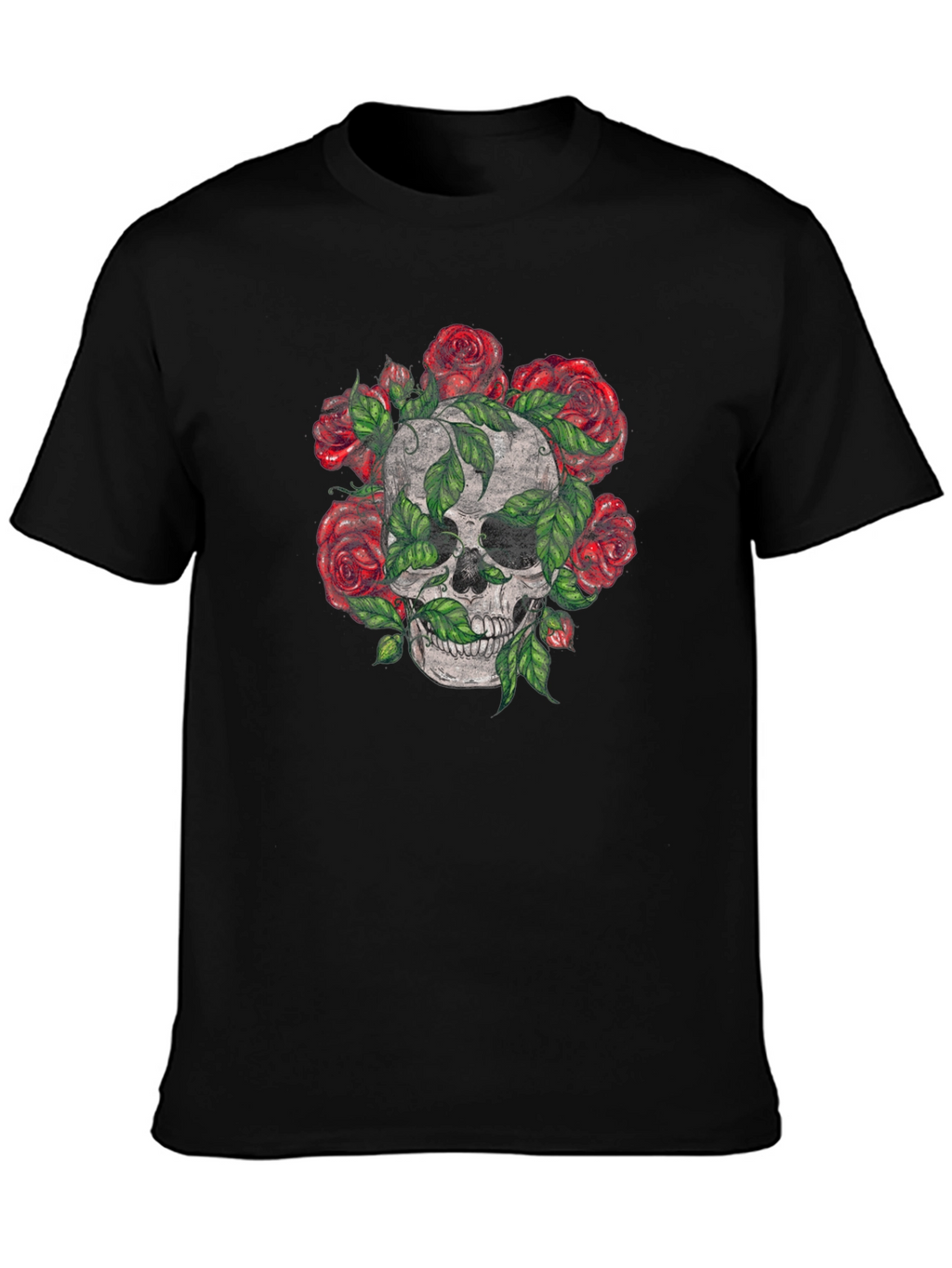 Skull & Roses Graphic Tee - Mens Black T-Shirt