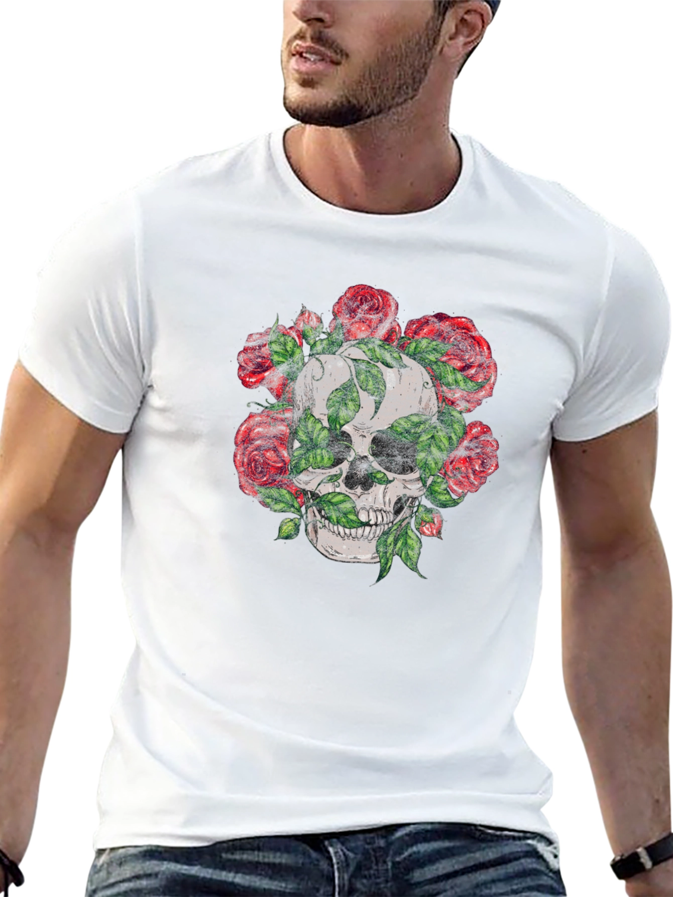 Skull & Roses Graphic Tee - Mens Black T-Shirt