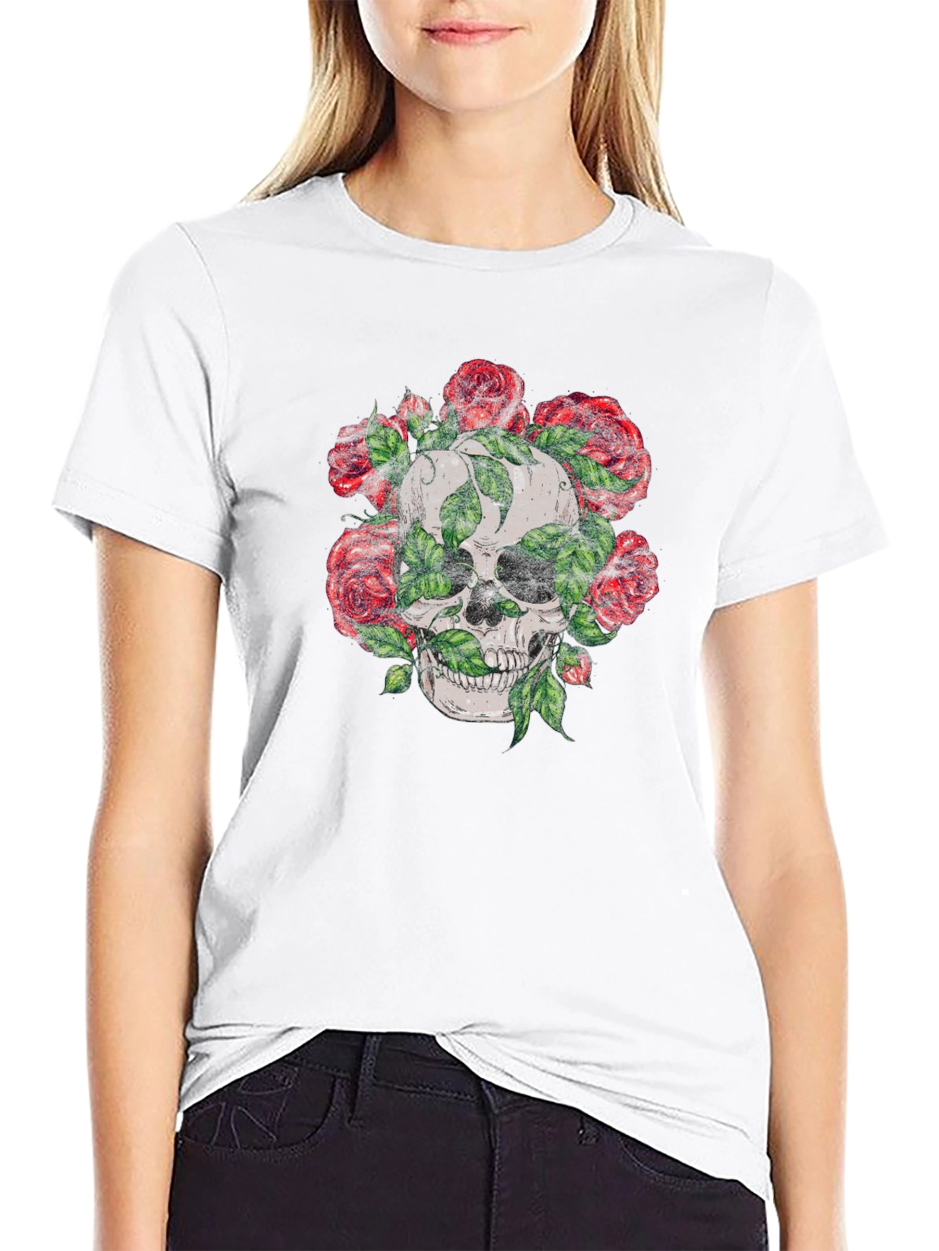 Skull & Roses Graphic Tee - Mens Black T-Shirt