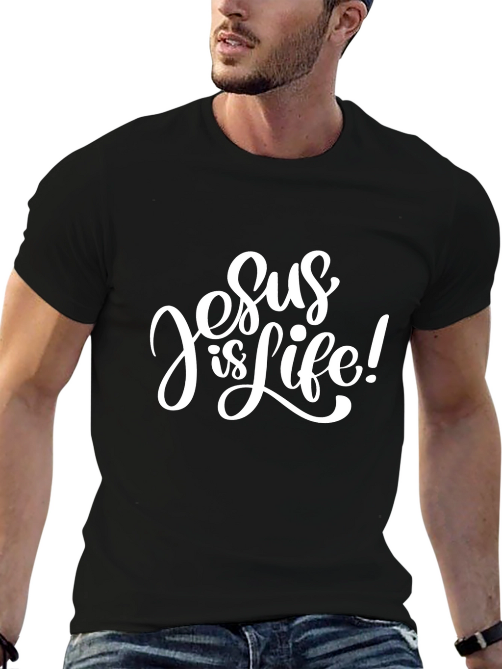 Jesus Is Life Black Graphic Tee Christian Faith Shirt