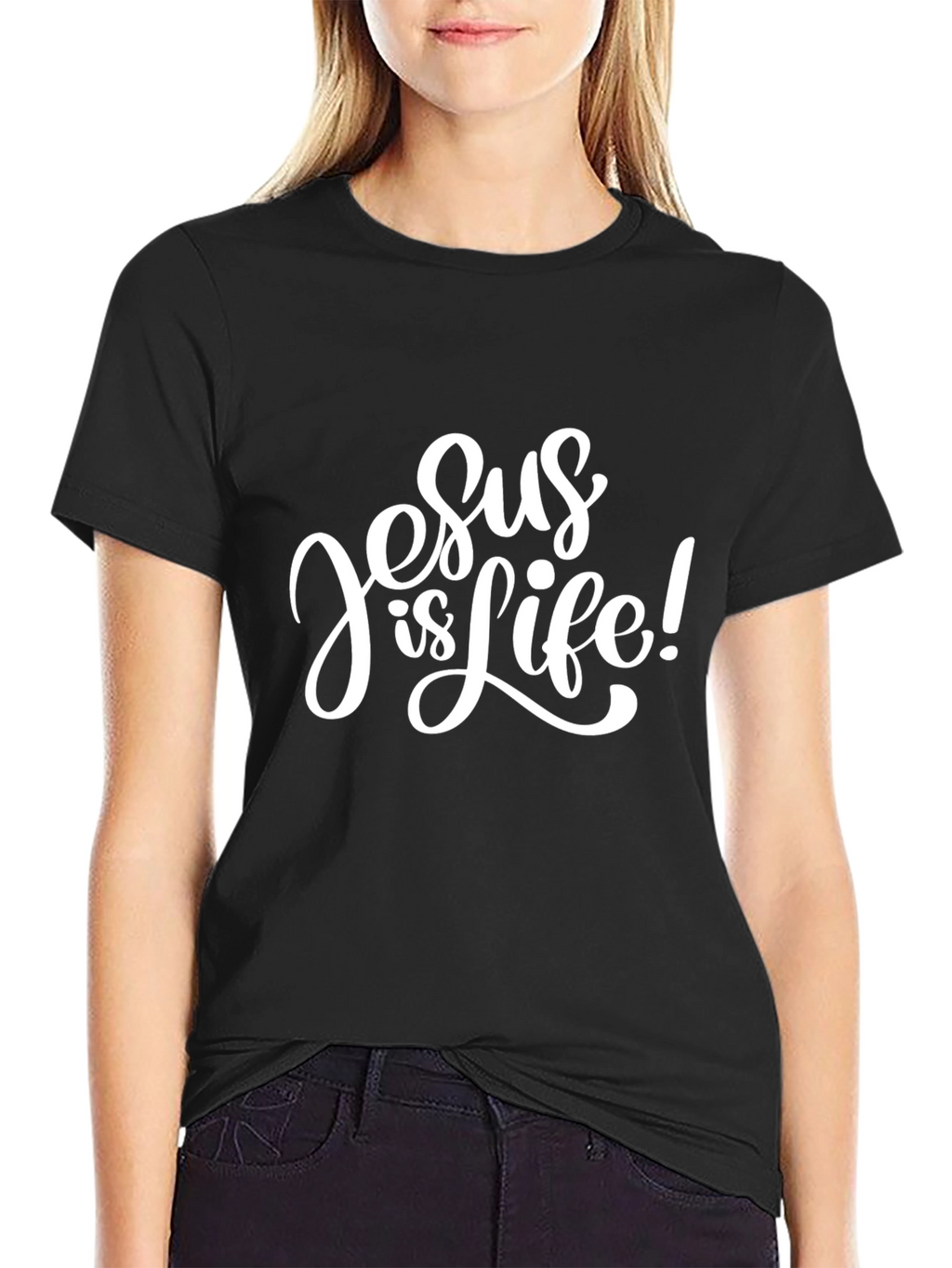 Jesus Is Life Black Graphic Tee Christian Faith Shirt