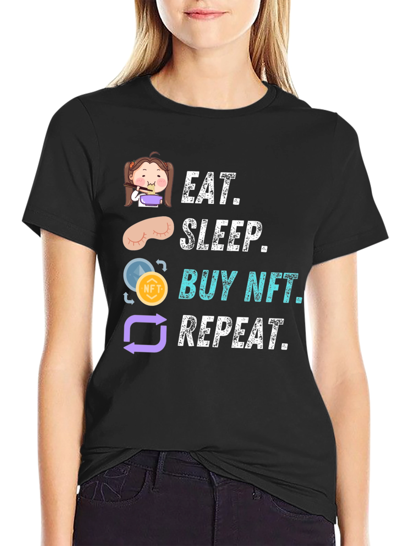Eat Sleep Buy NFT Repeat Black Graphic Tee