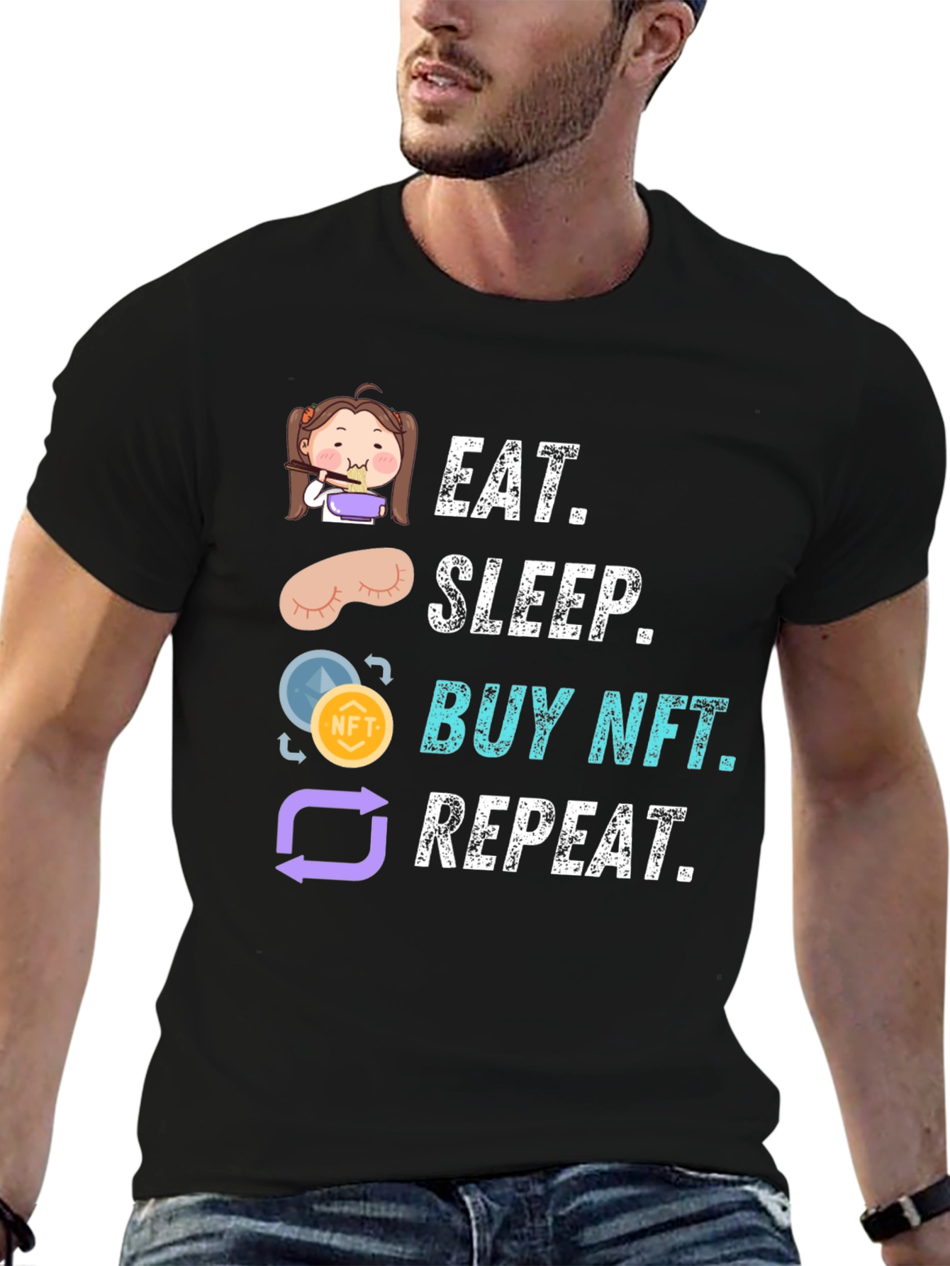 Eat Sleep Buy NFT Repeat Black Graphic Tee