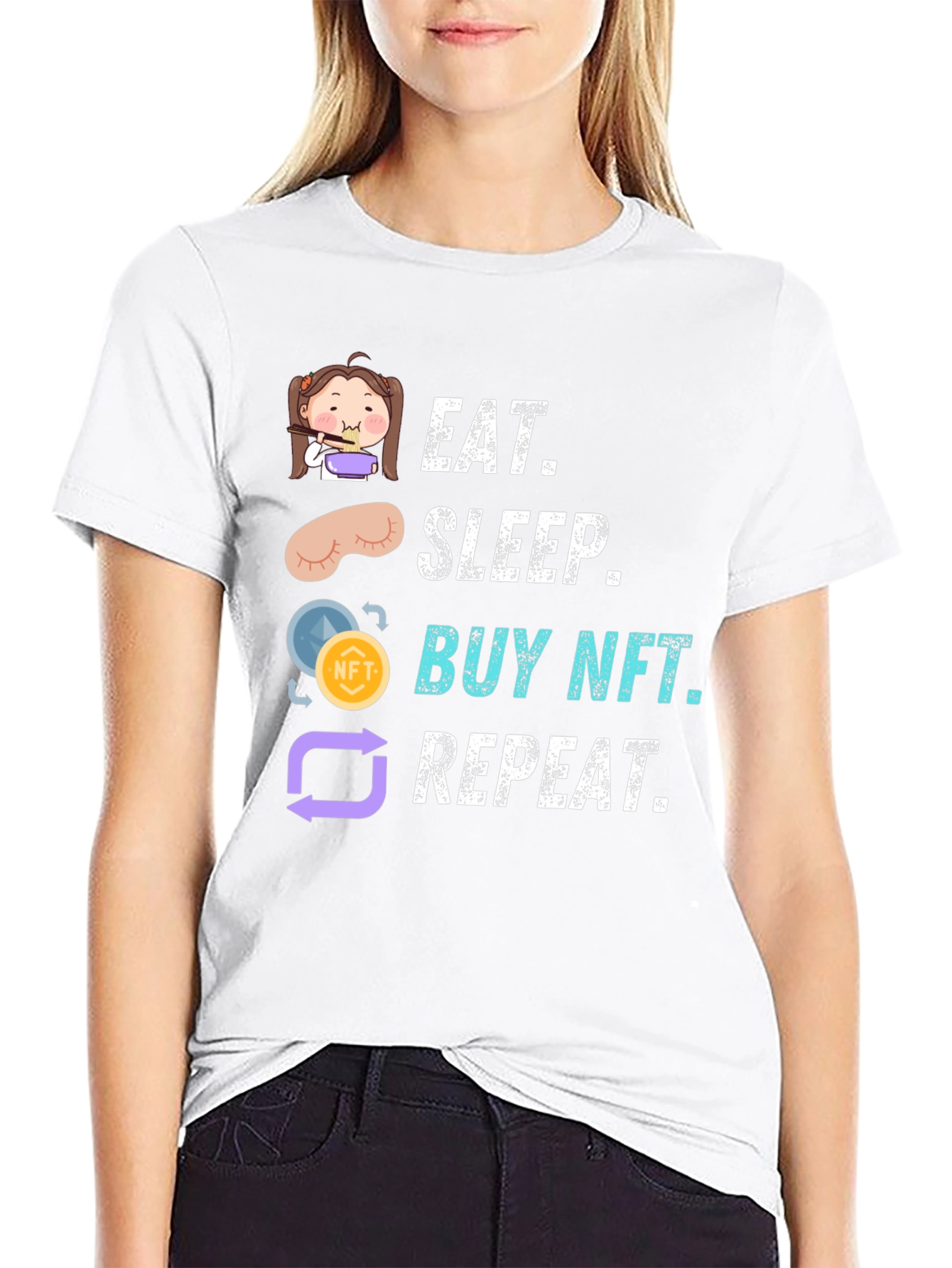 Eat Sleep Buy NFT Repeat Black Graphic Tee