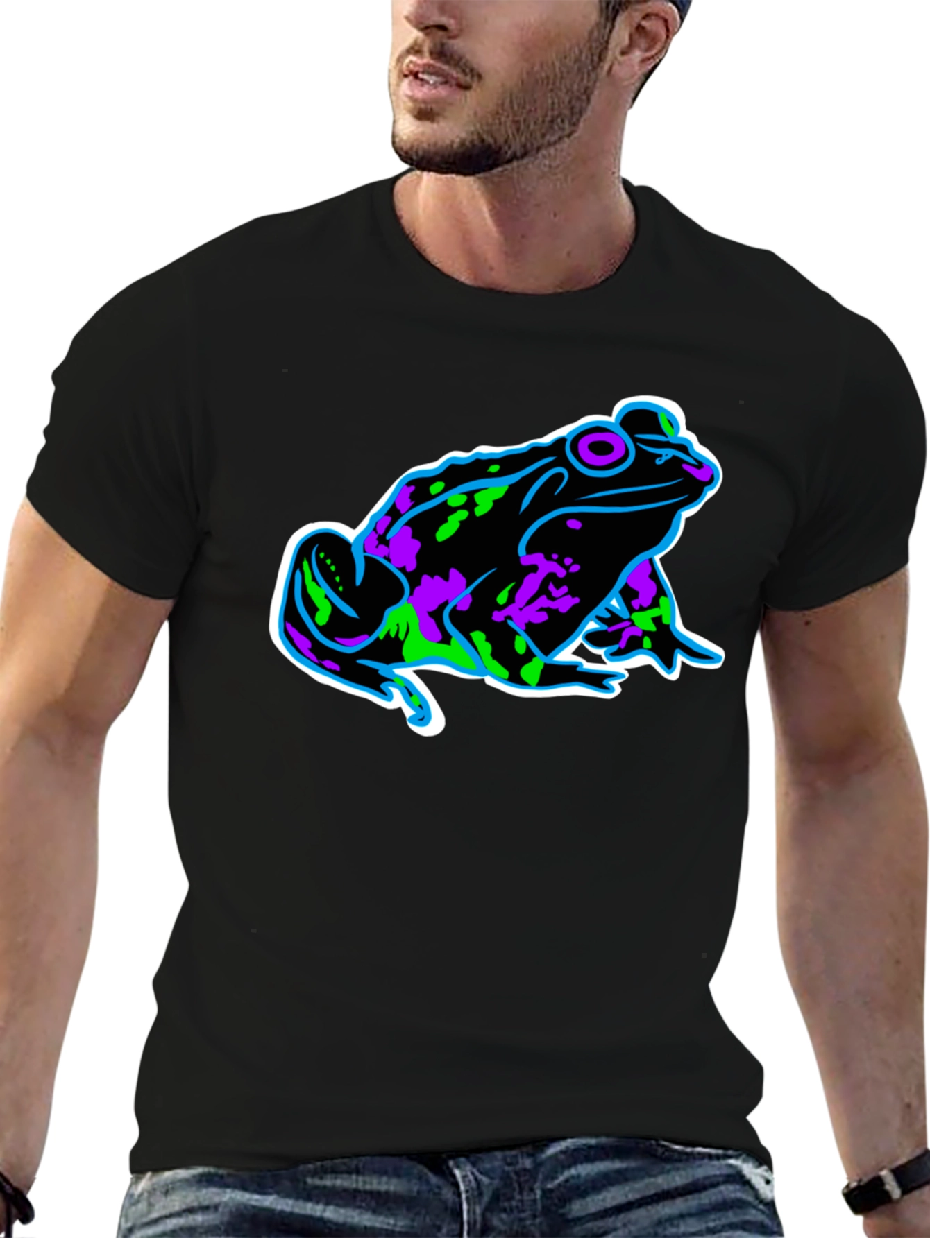 Neon Frog Graphic Black T-Shirt