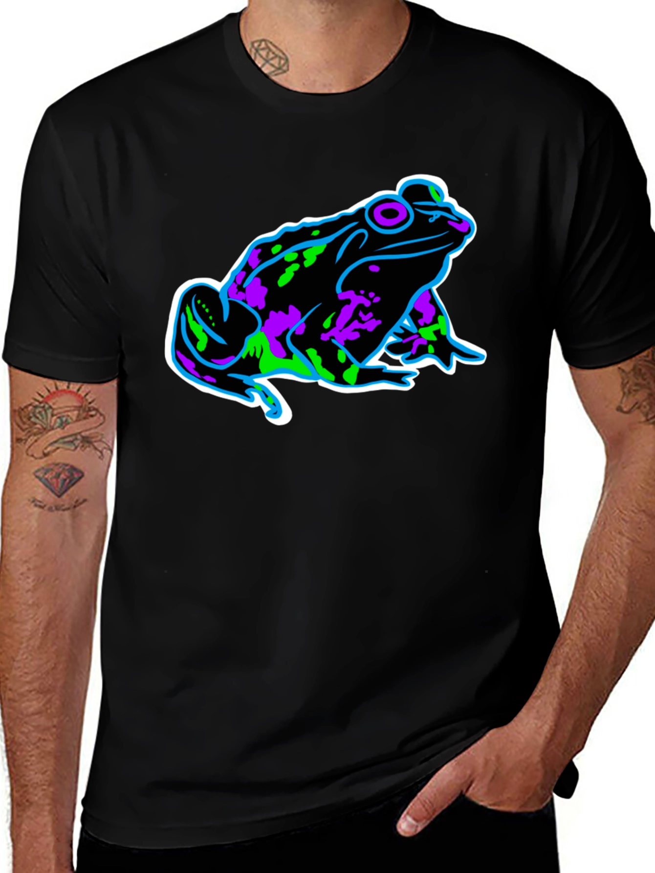Neon Frog Graphic Black T-Shirt