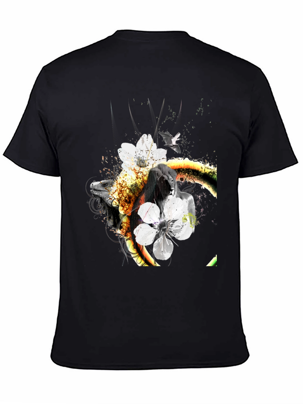 Unique Floral & Fauna Graphic Tee - Black