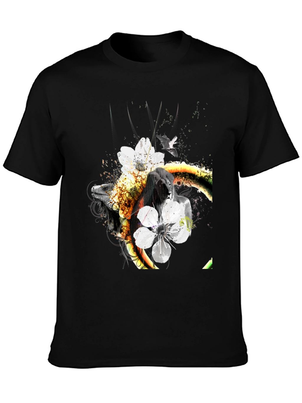 Unique Floral & Fauna Graphic Tee - Black