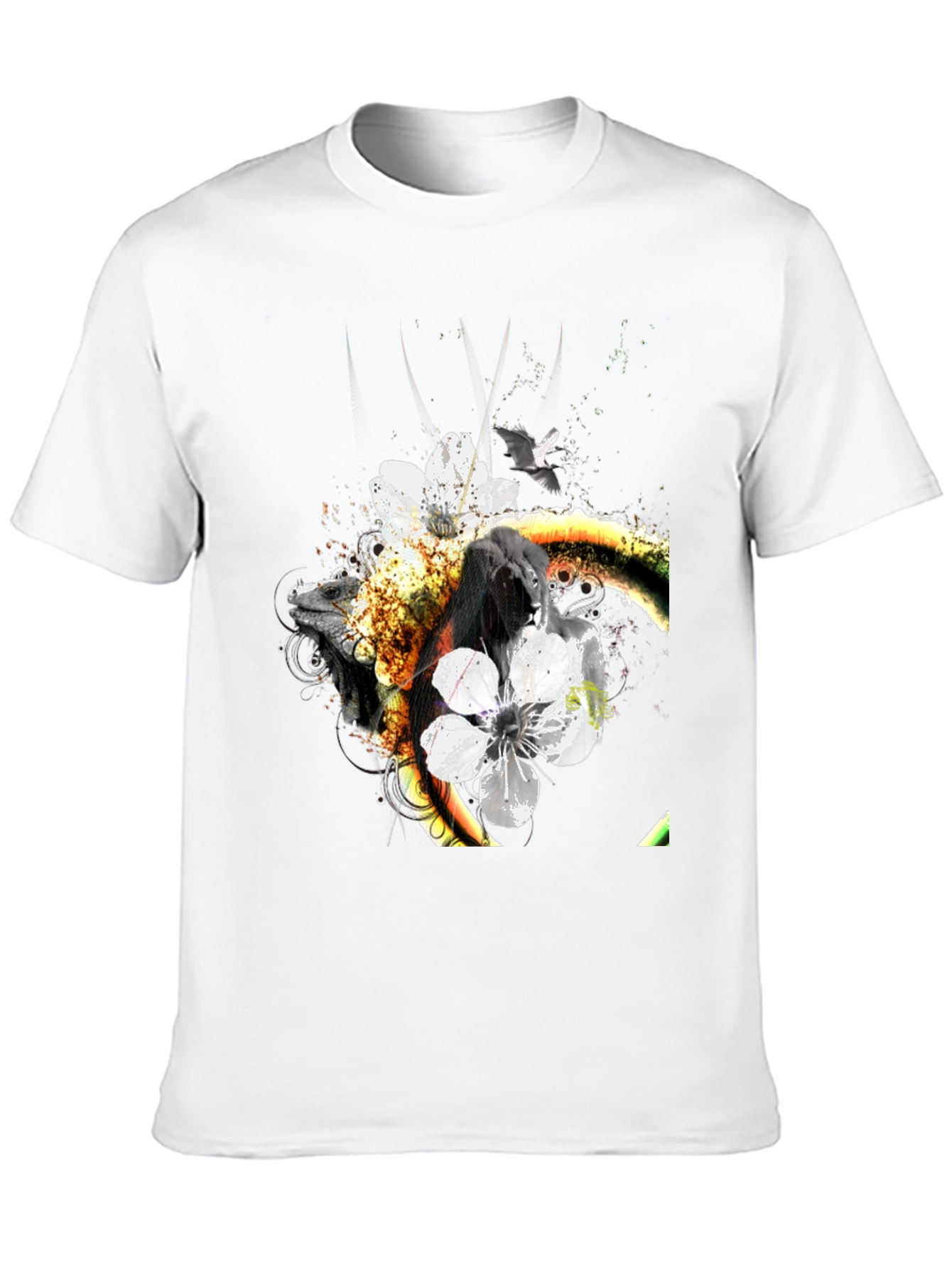 Unique Floral & Fauna Graphic Tee - Black