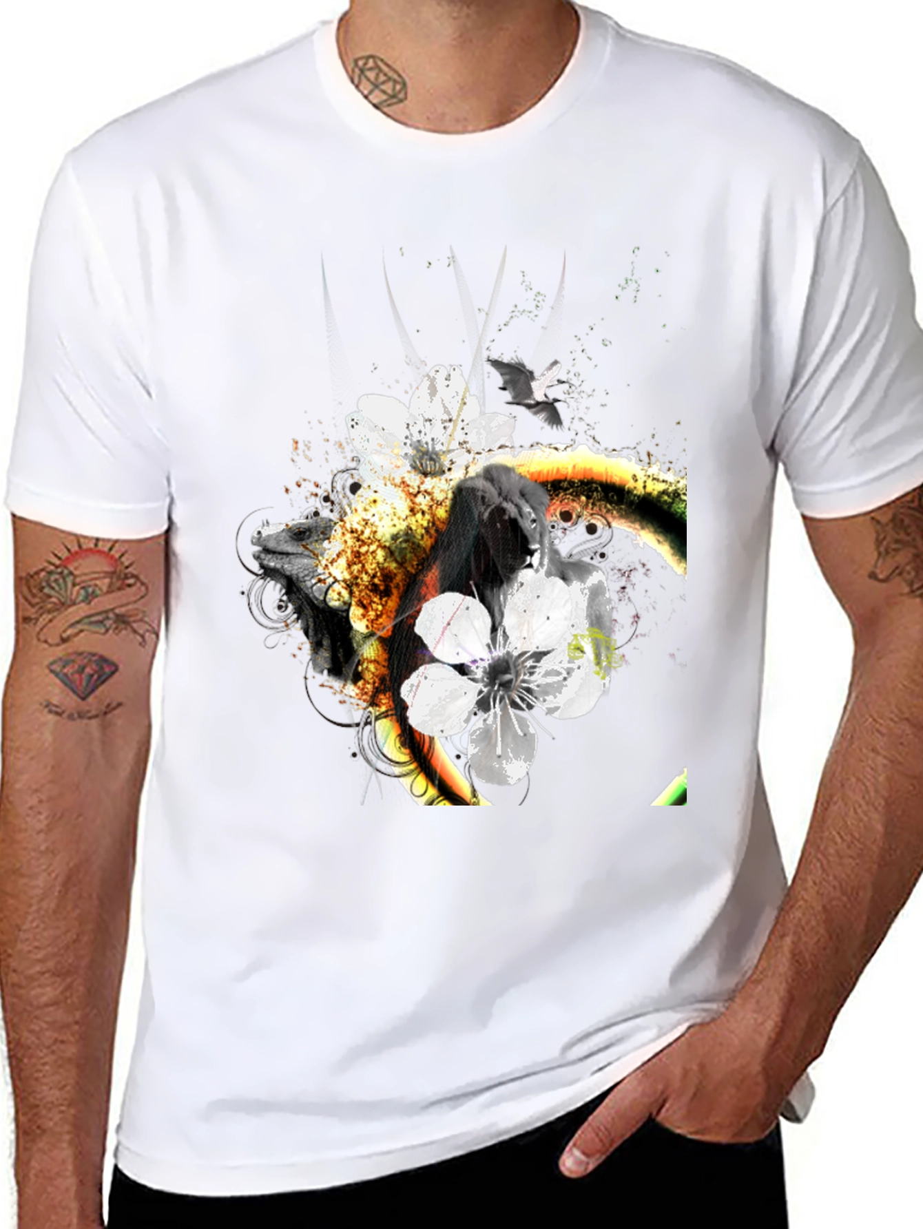 Unique Floral & Fauna Graphic Tee - Black