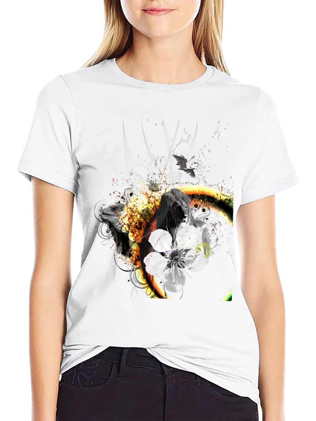 Unique Floral & Fauna Graphic Tee - Black