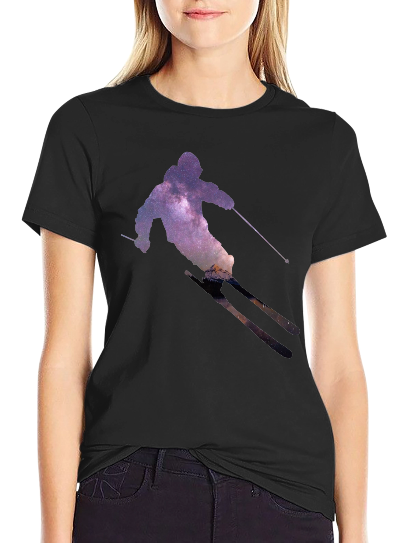 Galaxy Skier Graphic T-Shirt - Unique Space Tee