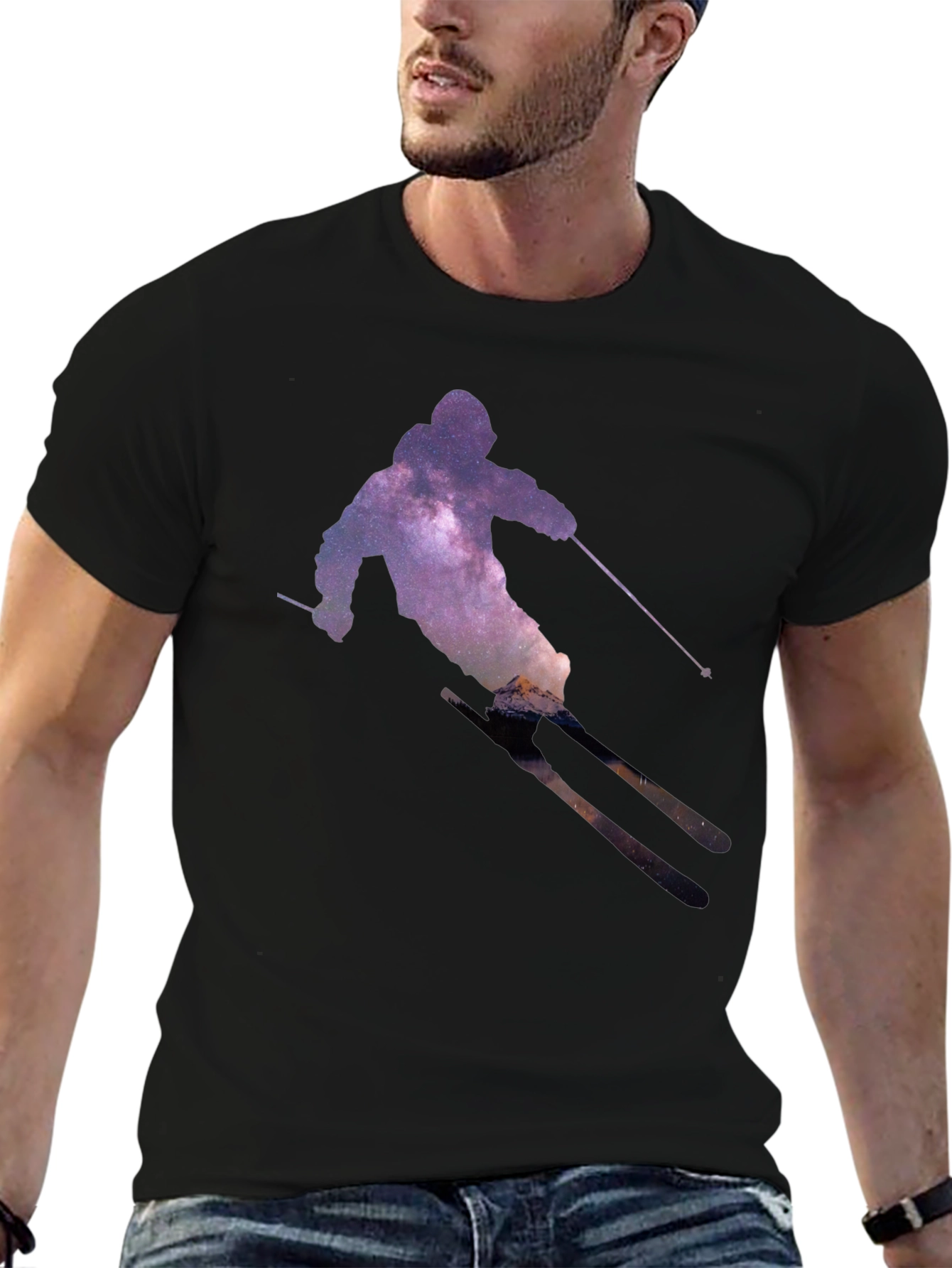 Galaxy Skier Graphic T-Shirt - Unique Space Tee