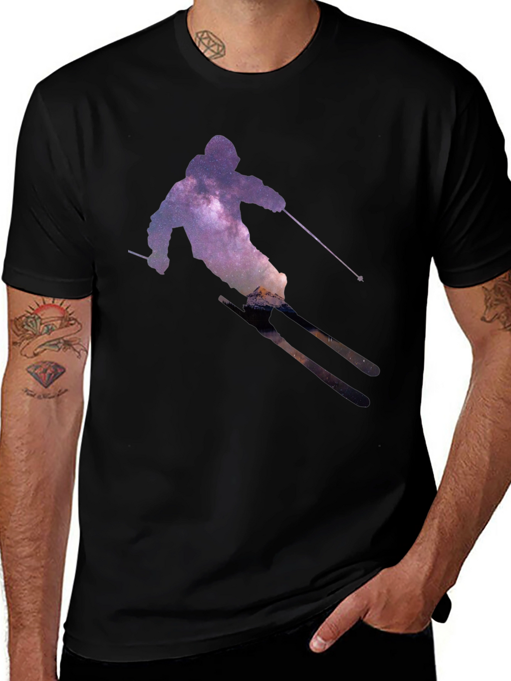 Galaxy Skier Graphic T-Shirt - Unique Space Tee
