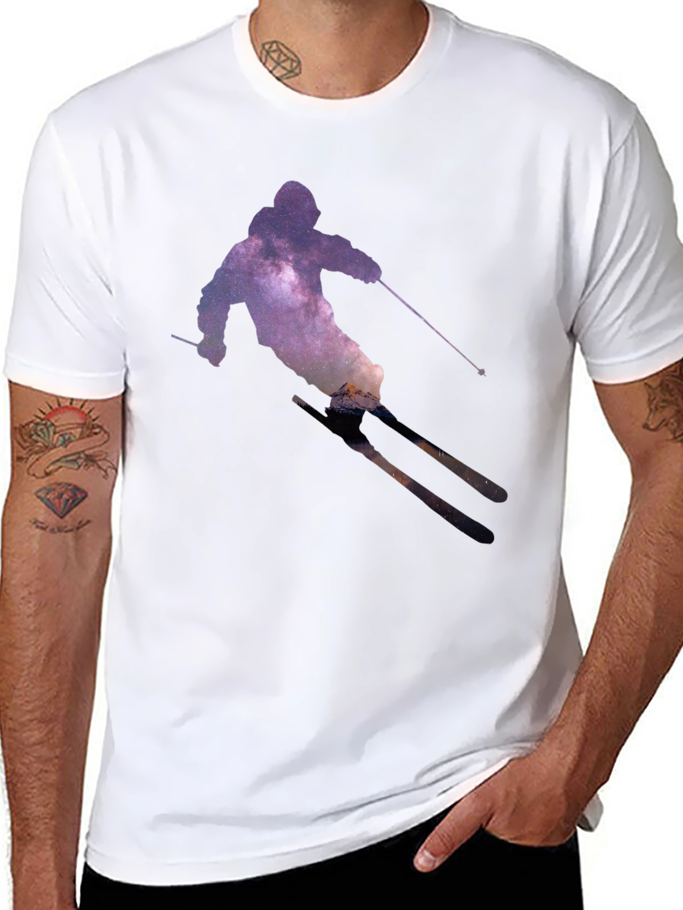 Galaxy Skier Graphic T-Shirt - Unique Space Tee