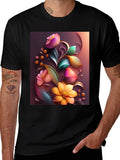 Floral Art Graphic Print Black T-Shirt