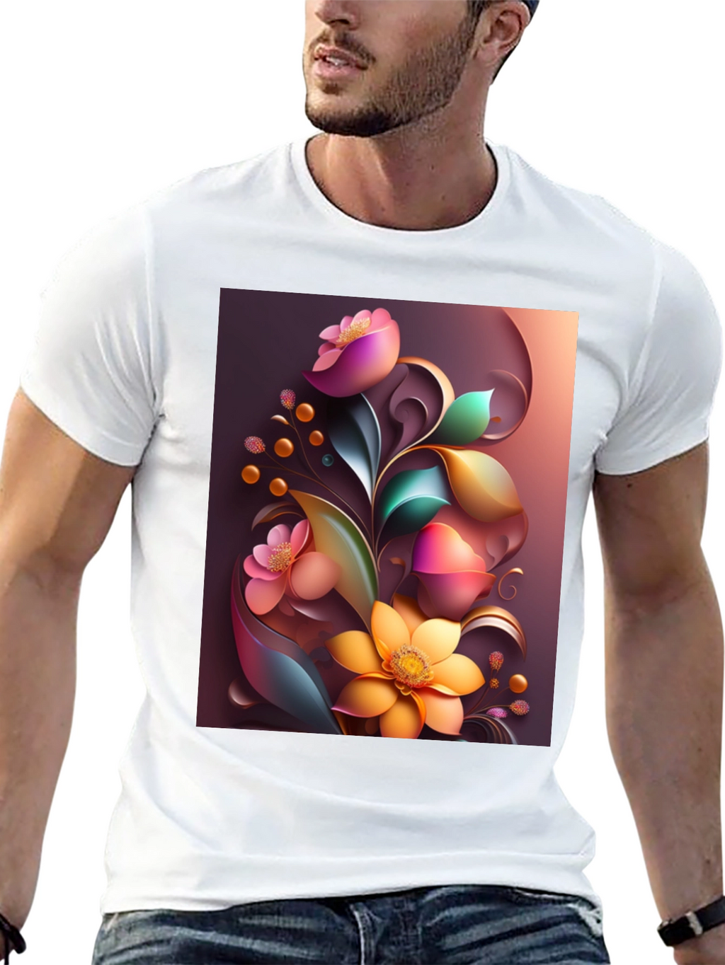 Floral Art Graphic Print Black T-Shirt