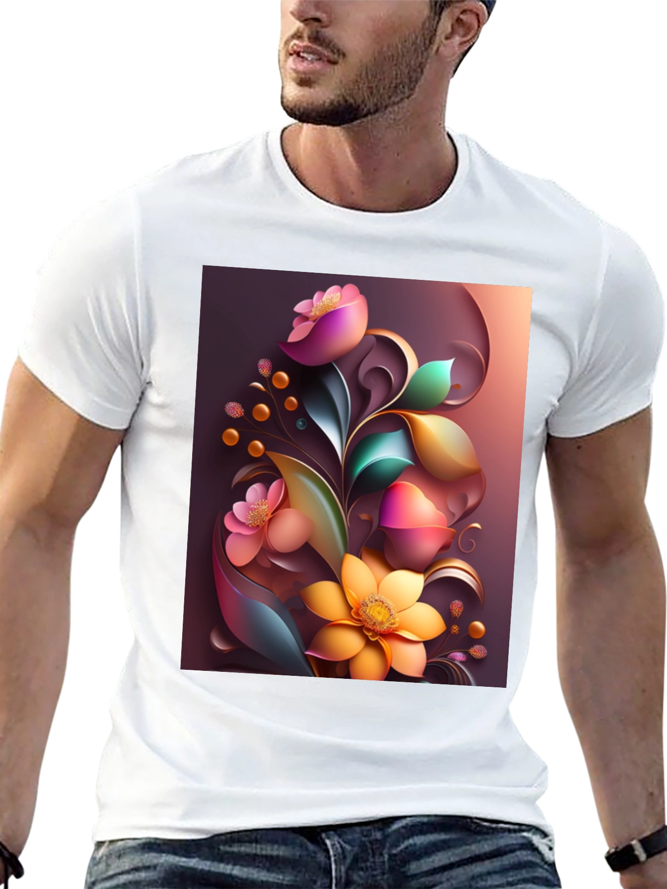 Floral Art Graphic Print Black T-Shirt