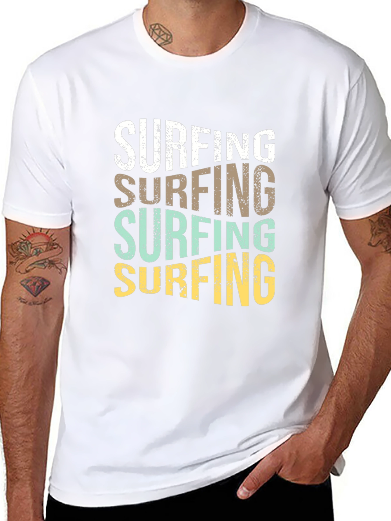 Retro Surfing Graphic T-Shirt - Black