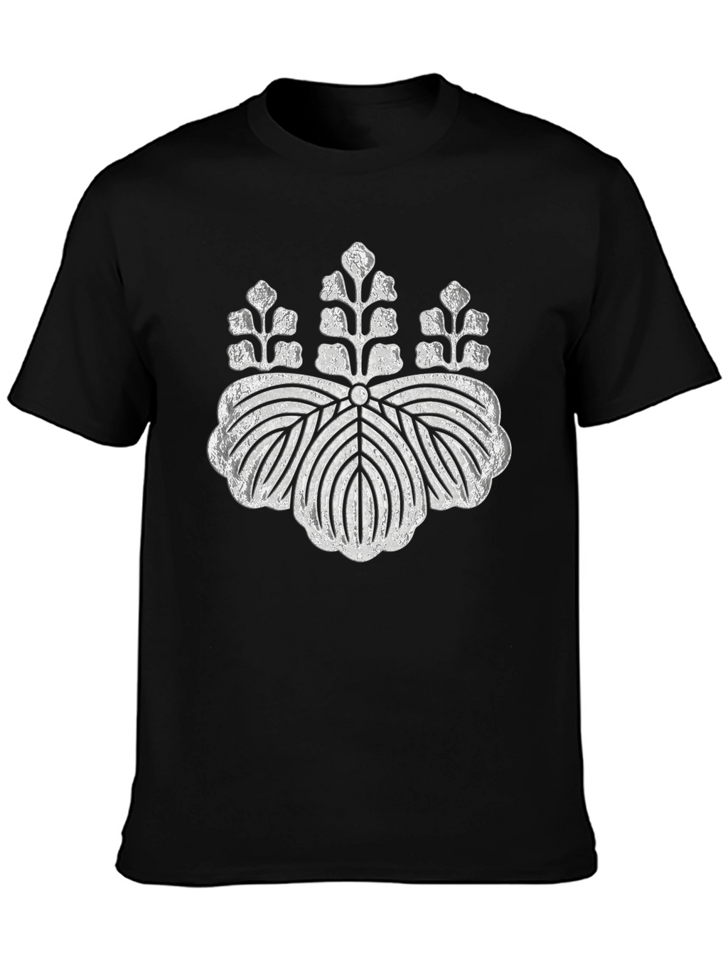 Black T-Shirt with Silver Japanese Crest Design
