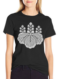 Black T-Shirt with Silver Japanese Crest Design
