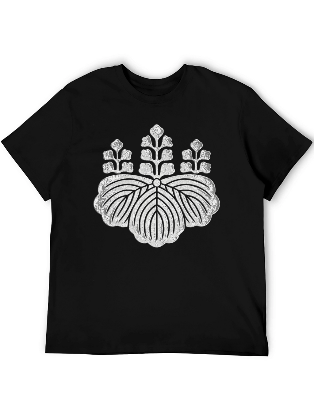 Black T-Shirt with Silver Japanese Crest Design