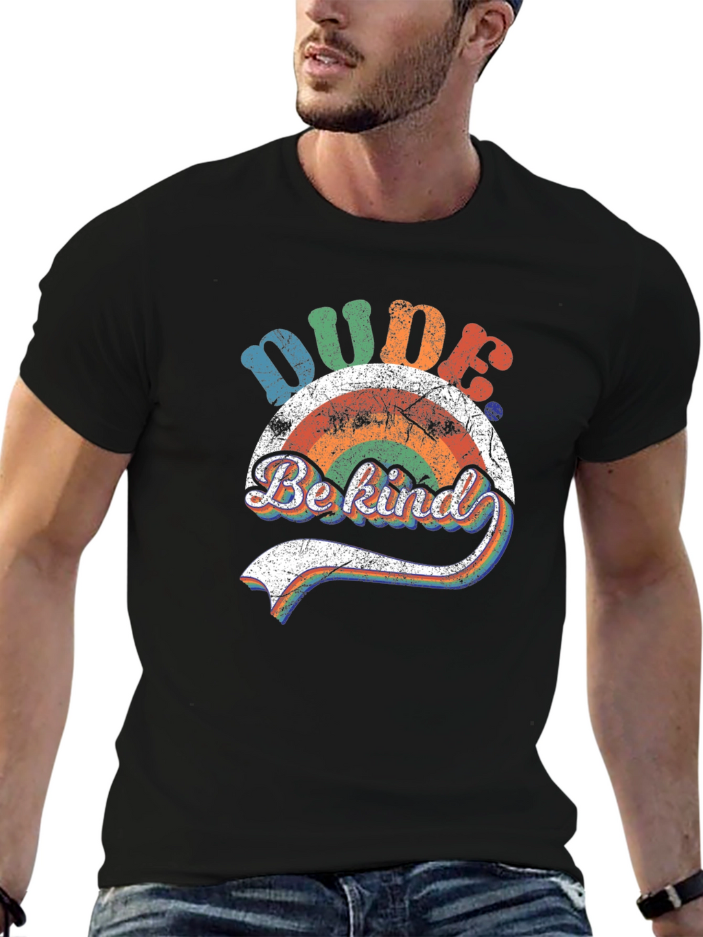 Dude Be Kind Rainbow Graphic T-Shirt