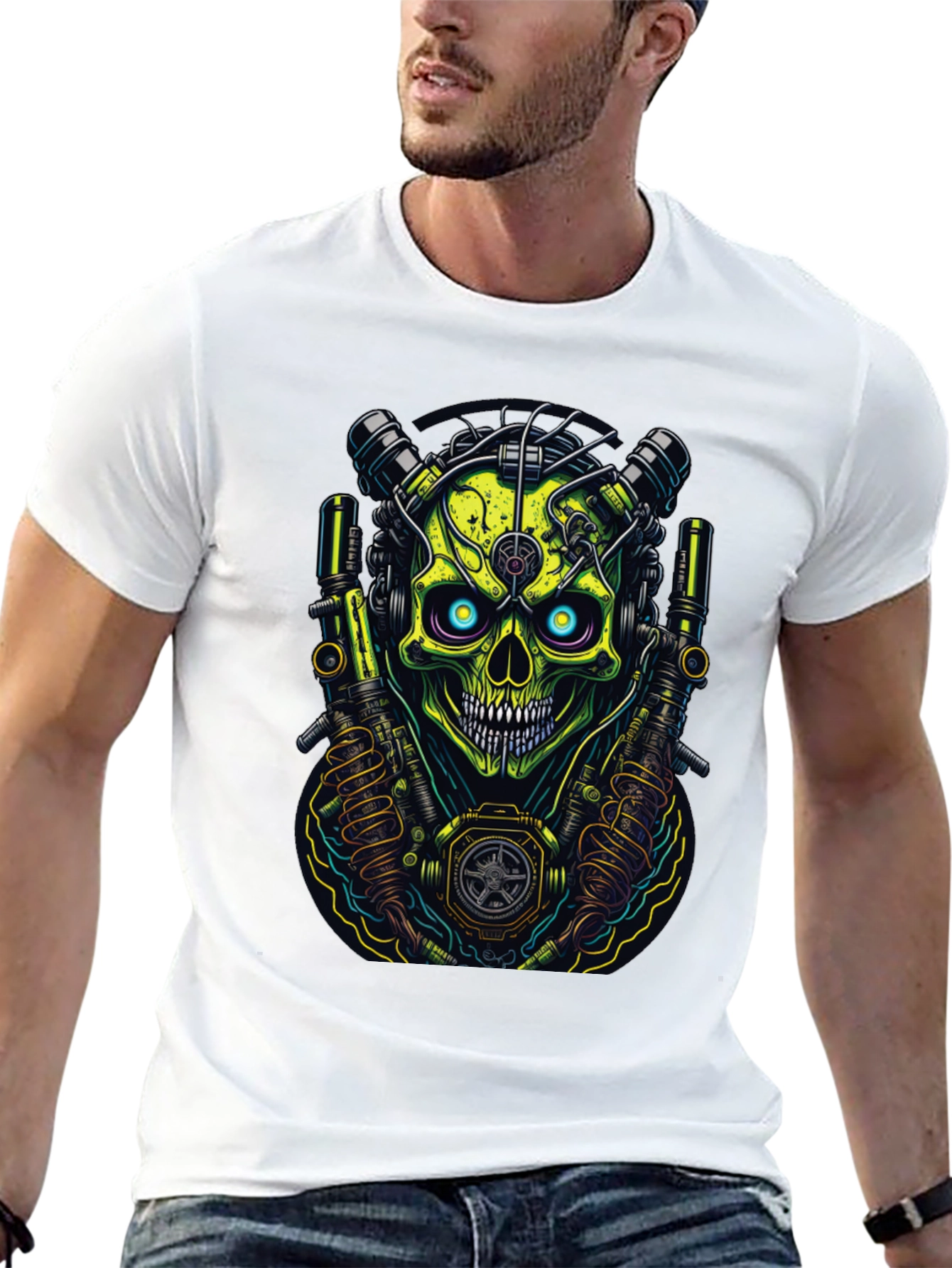 Cyberpunk Skull Graphic T-Shirt - Edgy Style