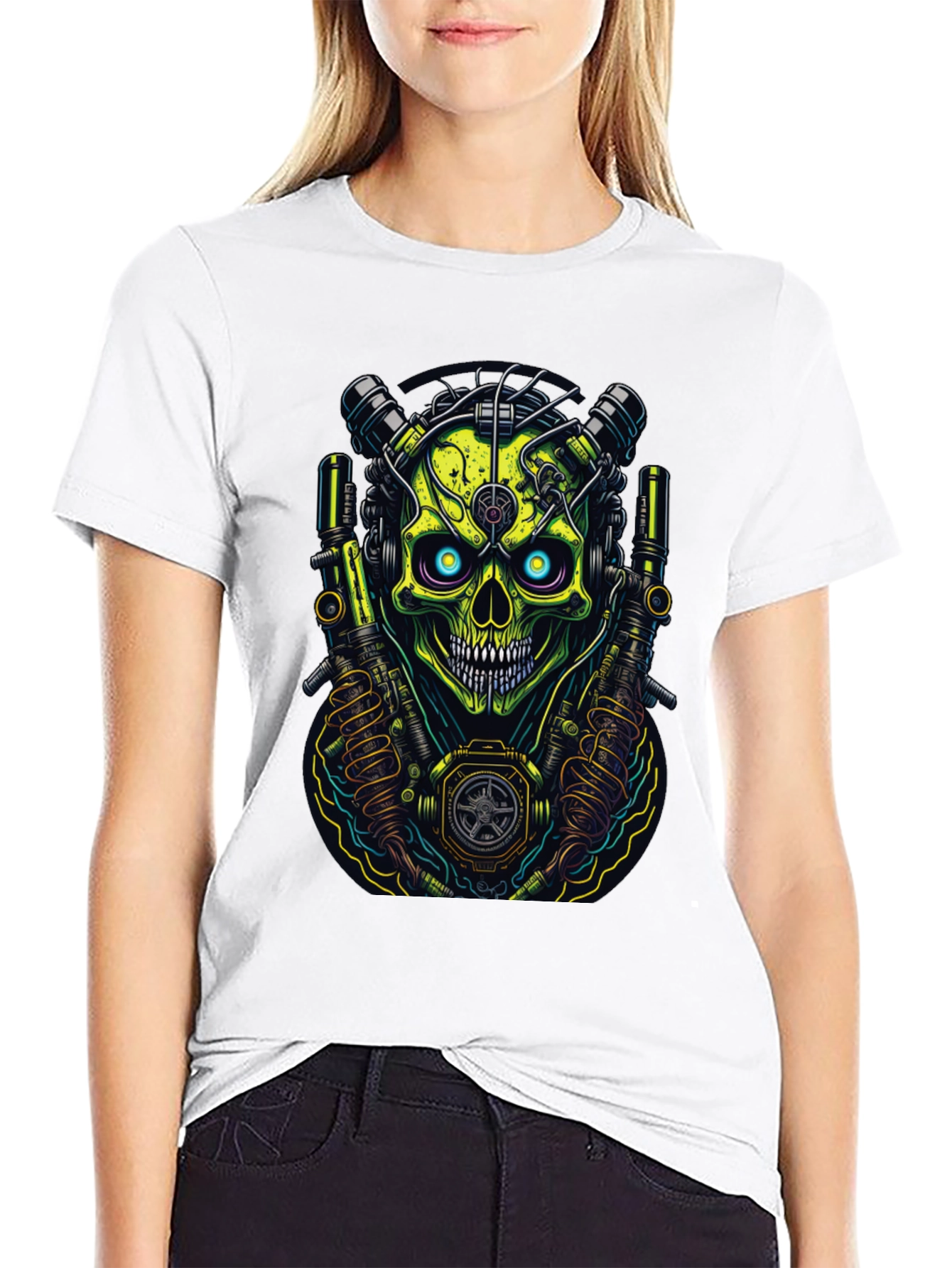 Cyberpunk Skull Graphic T-Shirt - Edgy Style