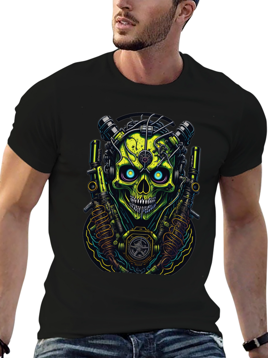 Cyberpunk Skull Graphic T-Shirt - Edgy Style