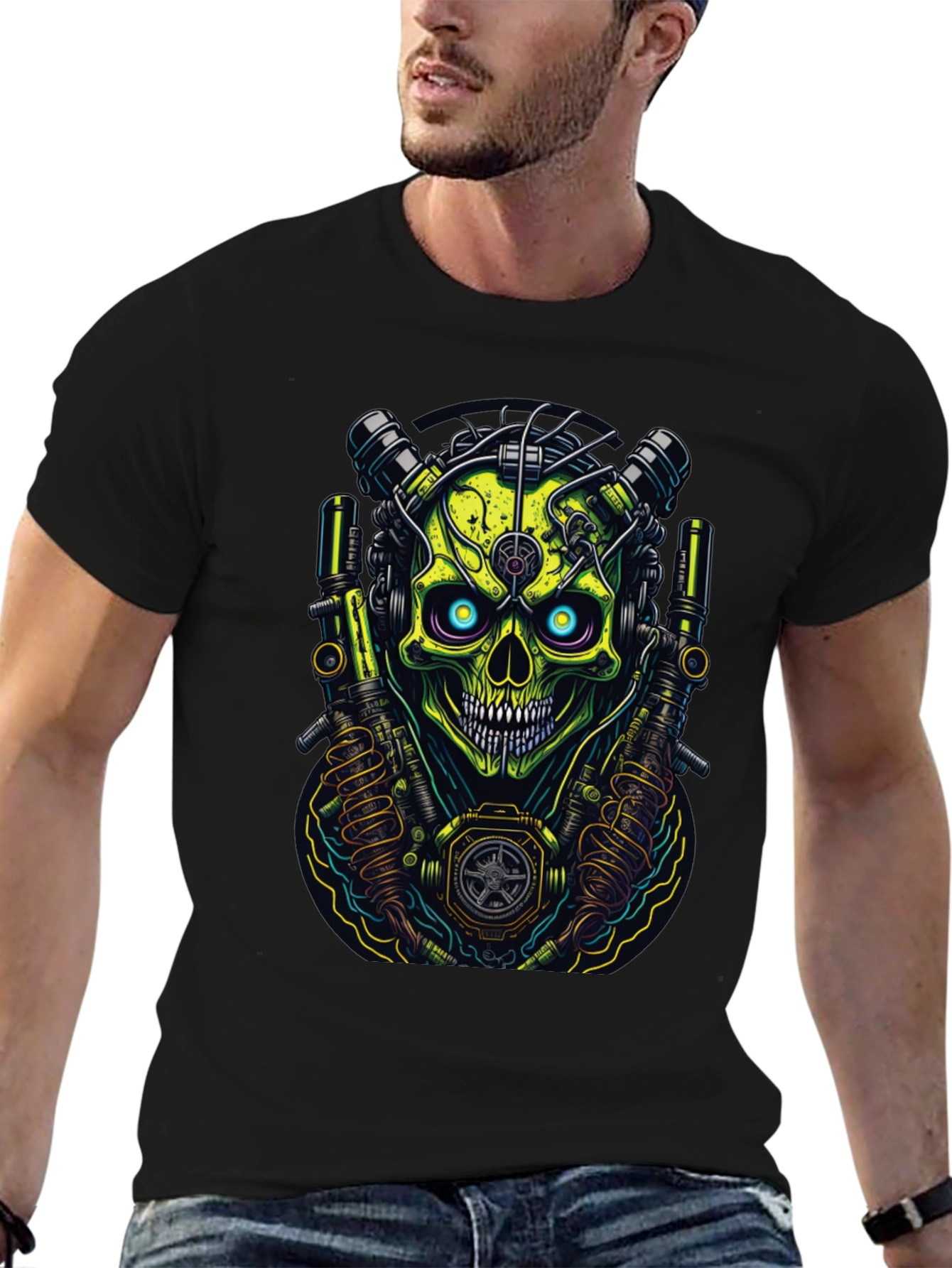 Cyberpunk Skull Graphic T-Shirt - Edgy Style