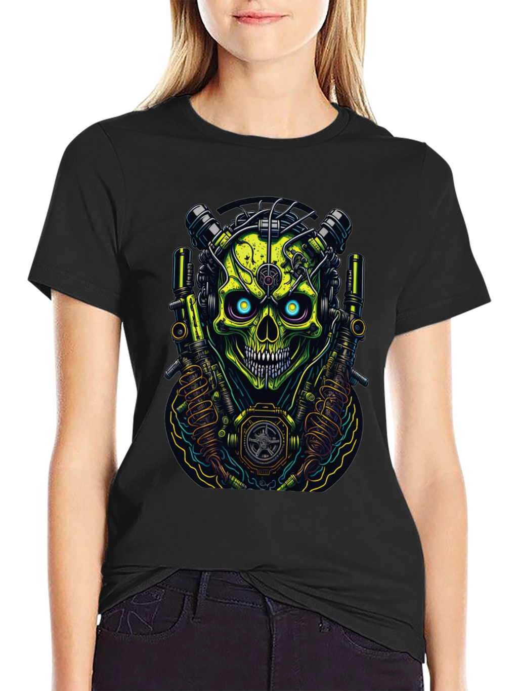 Cyberpunk Skull Graphic T-Shirt - Edgy Style