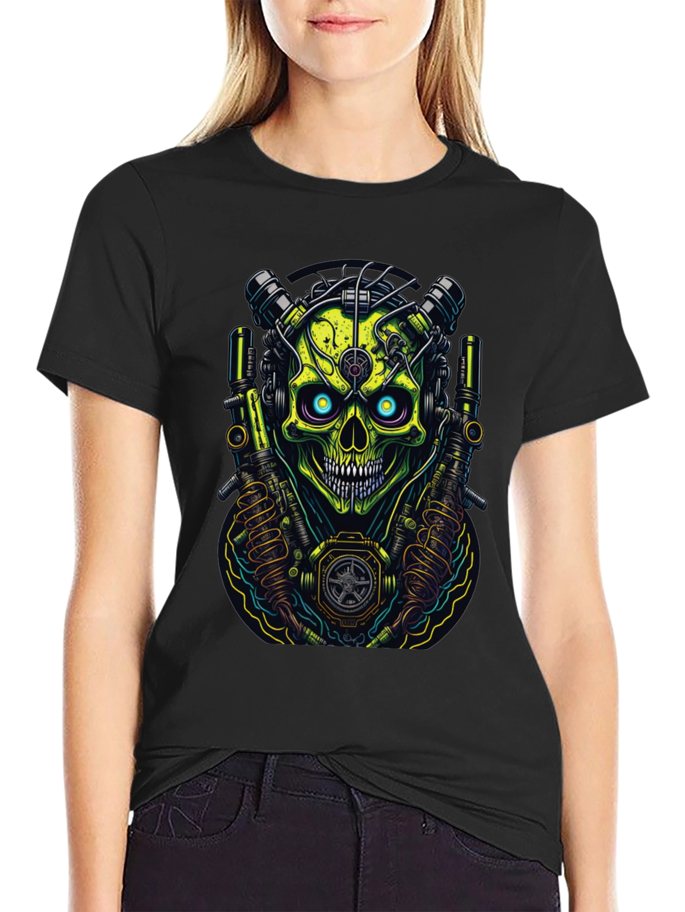 Cyberpunk Skull Graphic T-Shirt - Edgy Style
