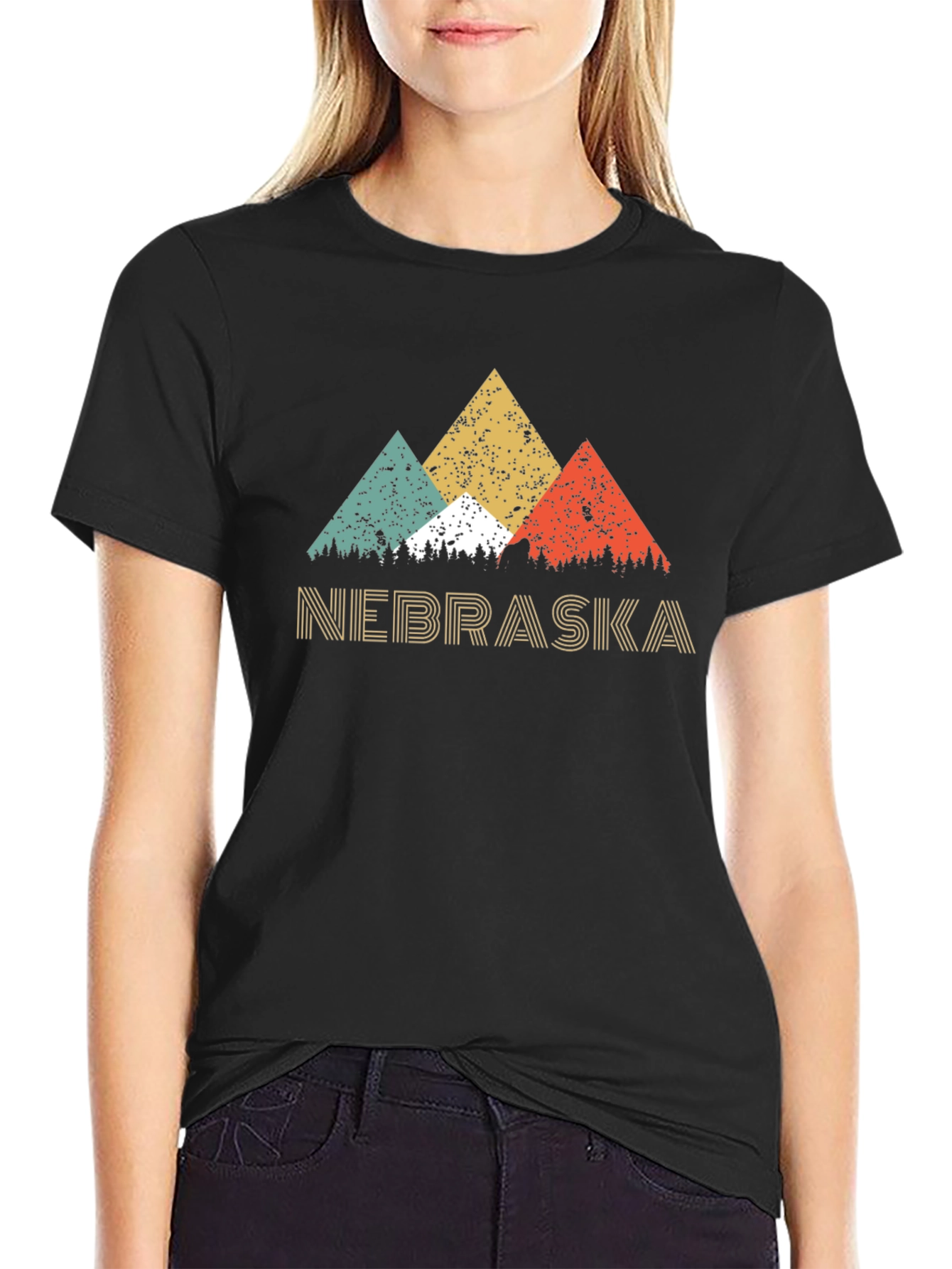 Retro Nebraska Mountain Graphic Tee - Black
