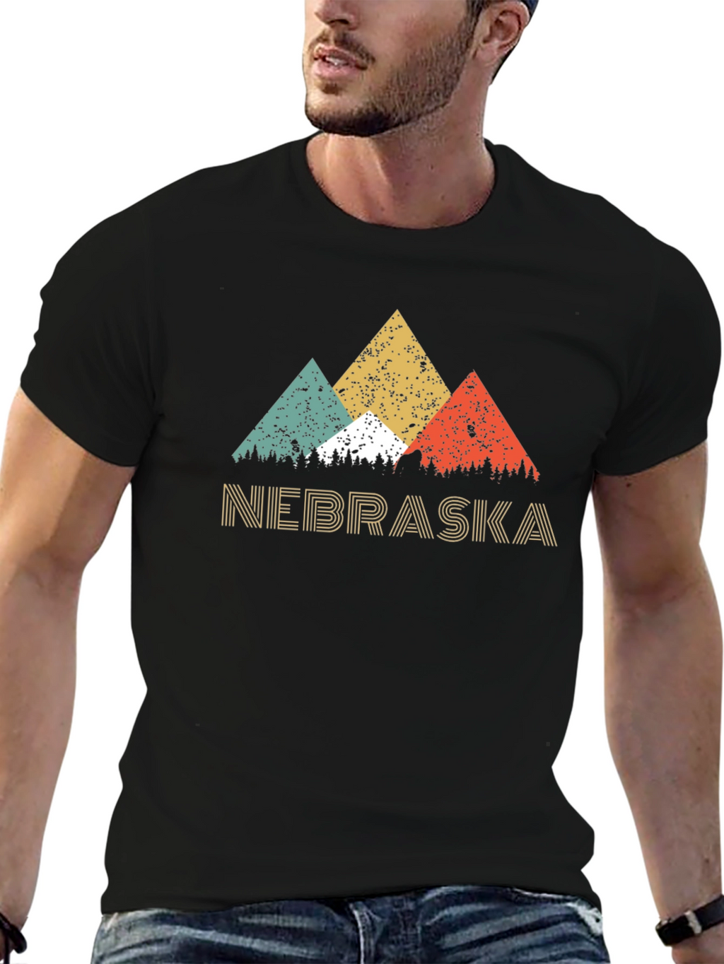 Retro Nebraska Mountain Graphic Tee - Black