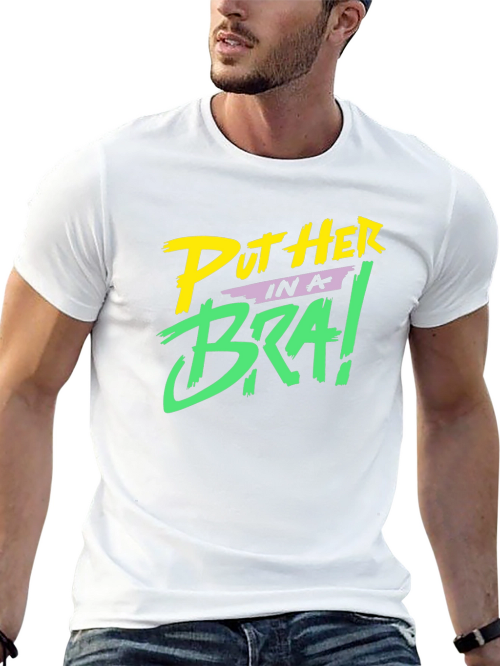 Put Her in a Bra! Black Graphic Tee
