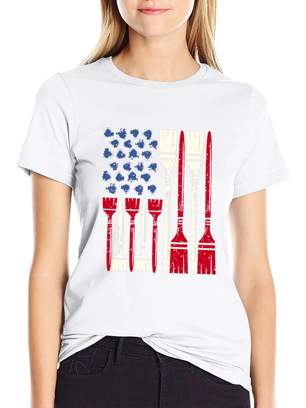 Patriotic Painter T-Shirt - USA Flag Brush Design