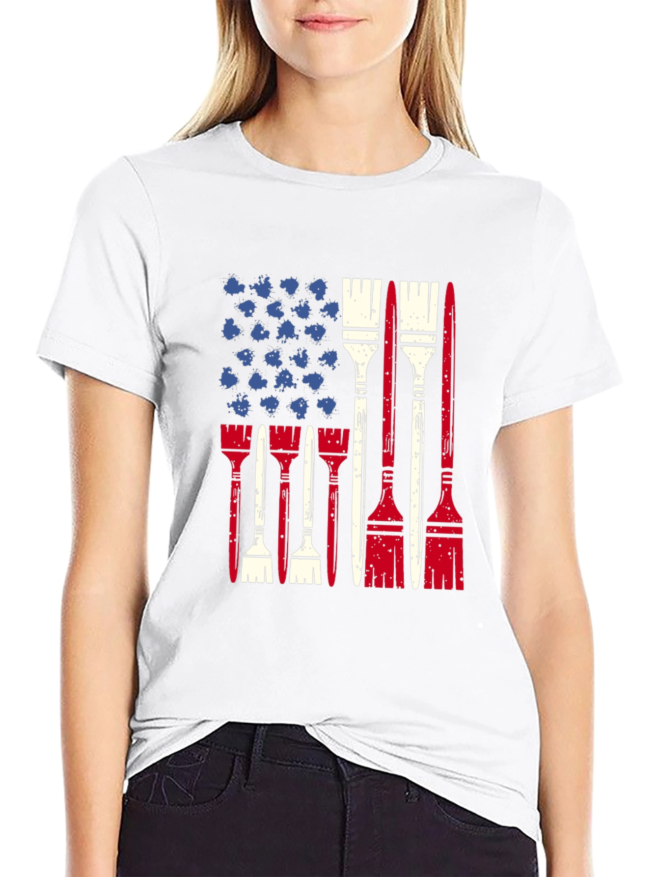 Patriotic Painter T-Shirt - USA Flag Brush Design