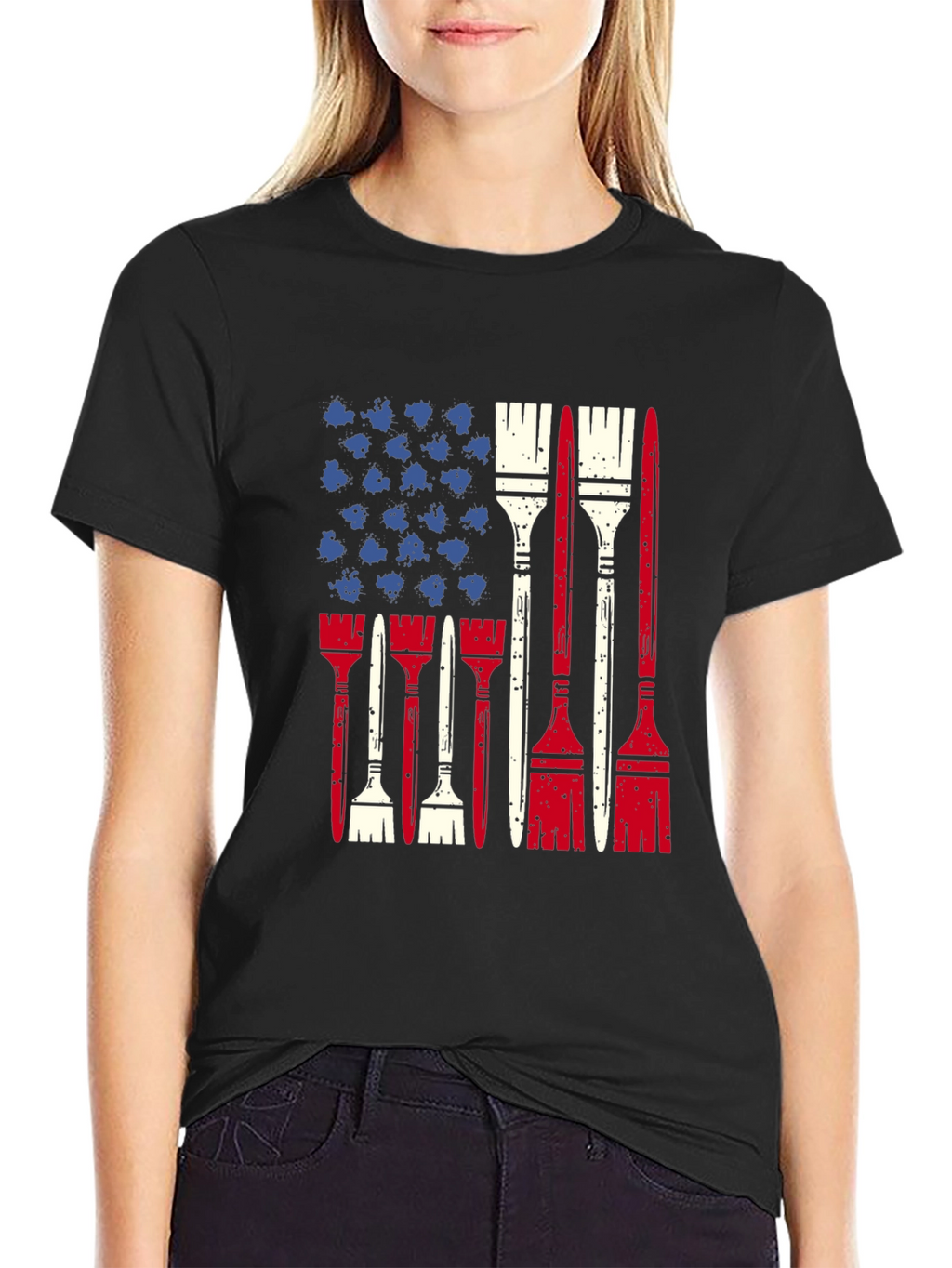 Patriotic Painter T-Shirt - USA Flag Brush Design