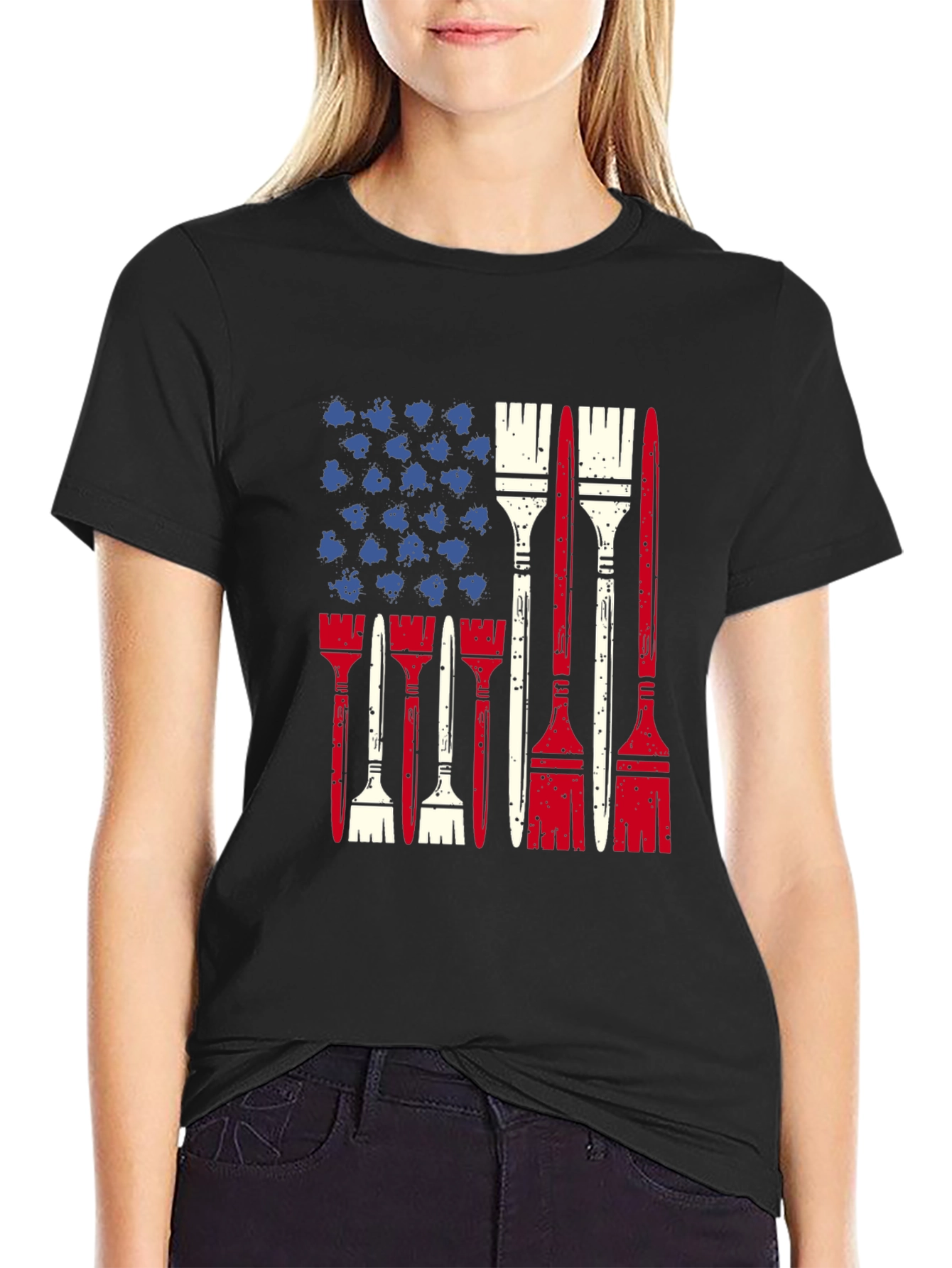 Patriotic Painter T-Shirt - USA Flag Brush Design