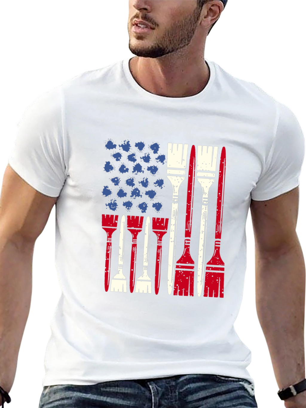Patriotic Painter T-Shirt - USA Flag Brush Design