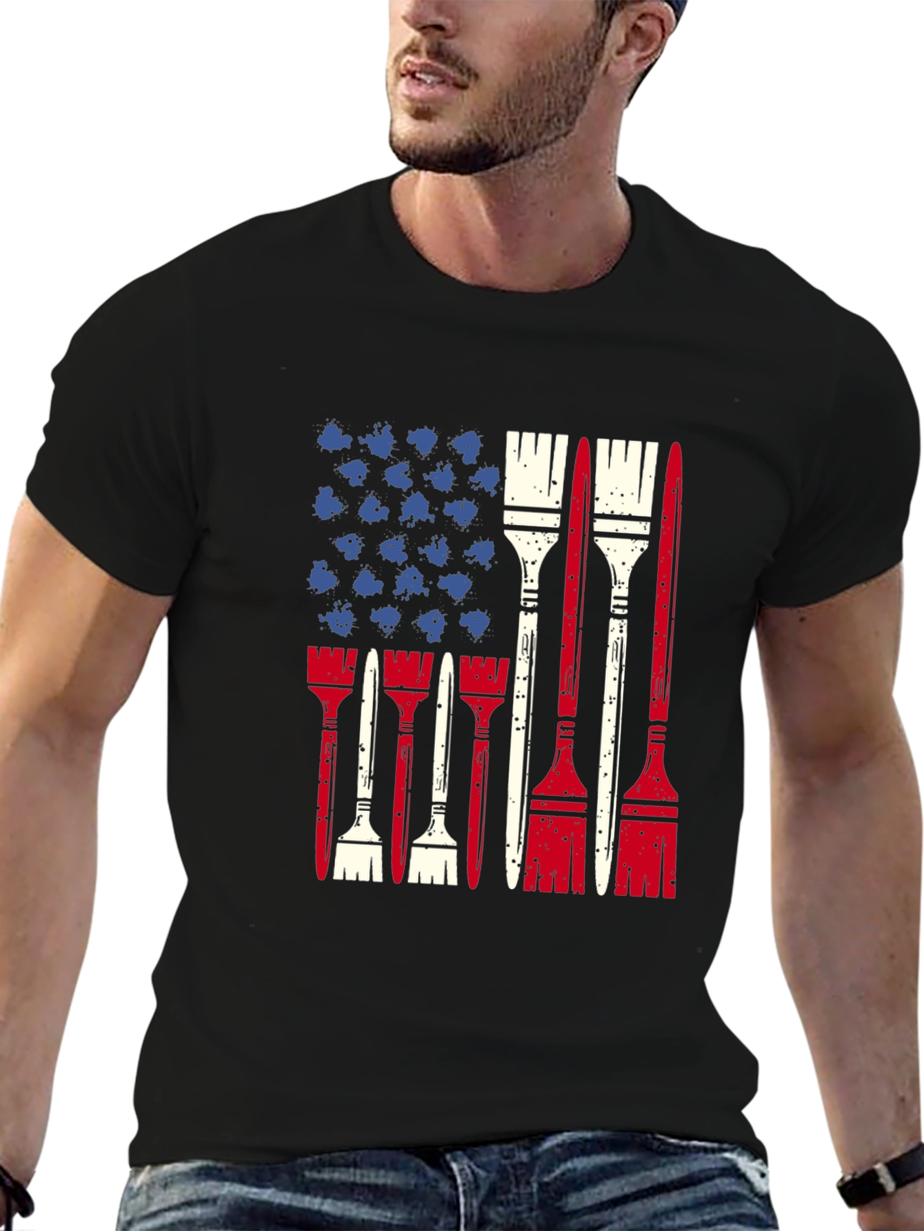 Patriotic Painter T-Shirt - USA Flag Brush Design