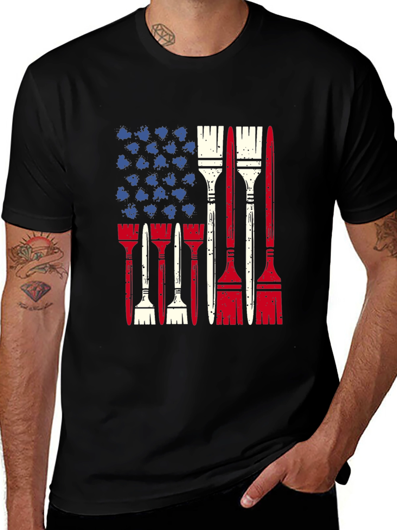 Patriotic Painter T-Shirt - USA Flag Brush Design